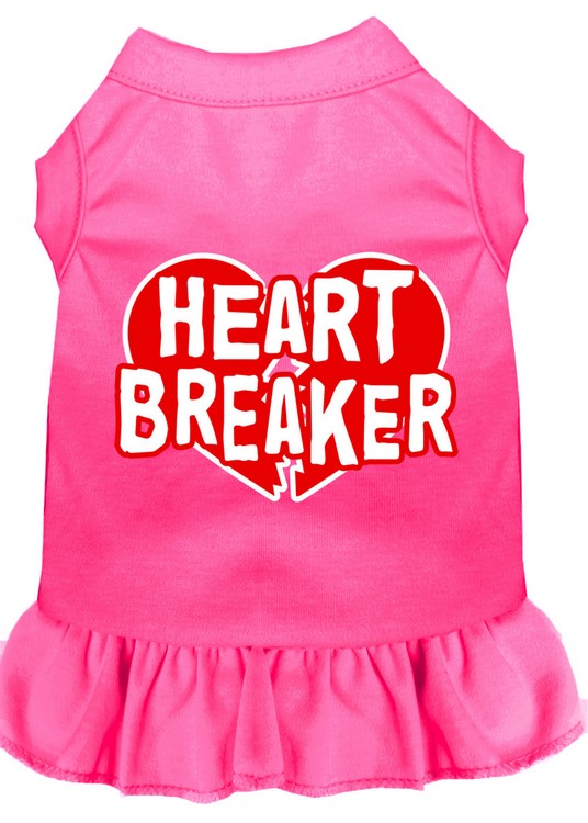 Heart Breaker Screen Print Dress Bright Pink XS